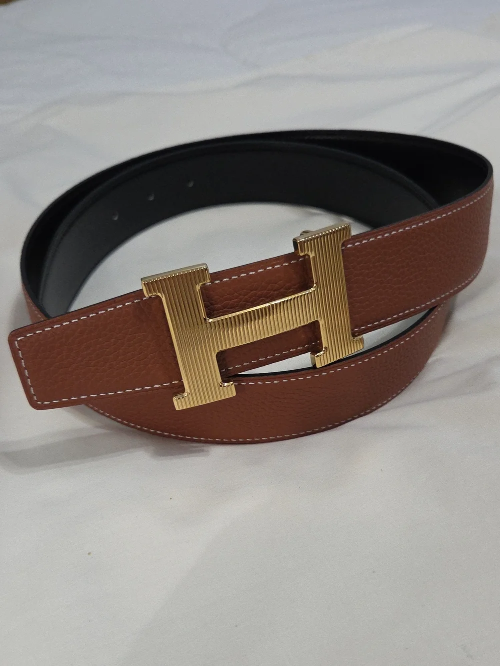 Hermes Brown Leather Men's Belt with Gold H Buckle 100cm